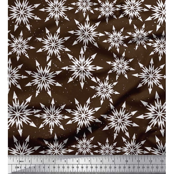 Soimoi Brown Cotton Duck Fabric Snow Flakes Floral Print Fabric by the Yard 42 Inch Wide