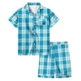 thumbnail image 2 of Checkered Pajamas Short Set Plaid Silk Pajamas Girls stain Short Sleeve Easter Pascha Pj Set Sleepwear Clothes Set Trendy Fashion Loungewear SetWith Pockets #Light Blue 12-13 Years, 2 of 4