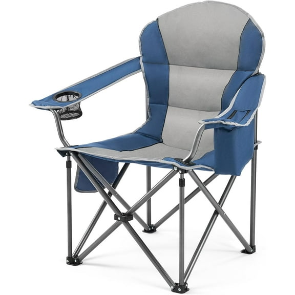 CONCETTA Folding Camping Chair with Padded Seat, Side Pockets, Cup Holder & Cooler Bag, Bluegrey