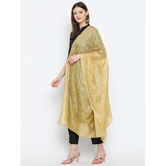 Woman's Indian Ethnic Chunni, Cotton Blend Ethnic Motifs Golden Dupatta, Stole, Scarf Shawl Wrap