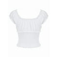 thumbnail image 5 of Womens Short Sleeve Crop Top with Lace Trim Shirt Boho Tie Front Ruffle Tank Tops White S, 5 of 6