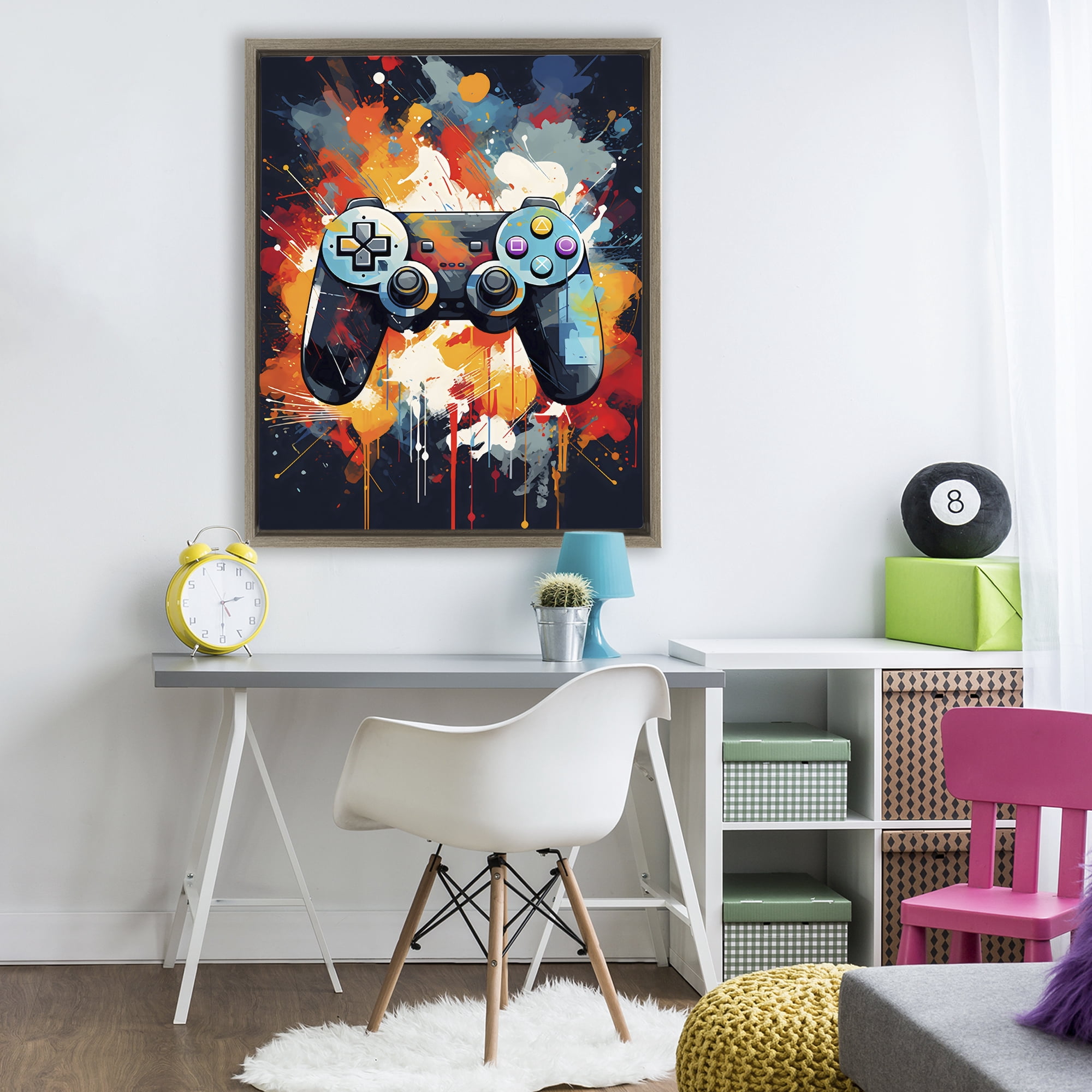 Stupell Industries Orange Paint Splash Gamer Brown Framed Floater Canvas Wall Art, design by Creative Studio