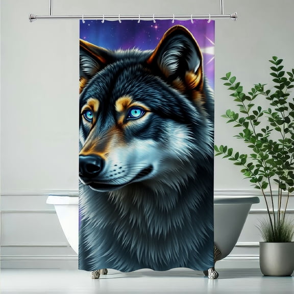 RKSupls Starry Sky Wolf Shower Curtain, Valentine's Day Waterproof Shower Curtain with Hooks for Home Bathtub Bathroom Decor Washable Fabric Curtains,90x180cm