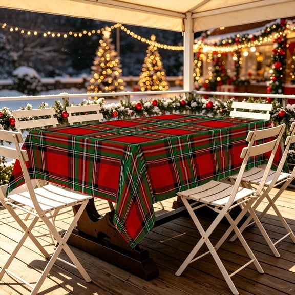 Classic Red Green Tartan Plaid Pattern Rectangular Tablecloth, Polyester, Multiple Sizes, For Winter Holiday & Family Dinner Decor