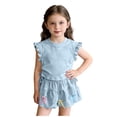 thumbnail image 6 of biudgviw Toddler Girl Clothes Kids Ruffle Sleeveless Tops and Bow Trim Shorts Set with Side Drawstring Cute Two Piece Outfits, 6 of 6