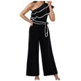 thumbnail image 2 of Ndbuld Two Piece Sets for Women Summer Outfits Lounge Sets Mock Neck Tops Wide Leg Crop Pants Vacation Travel Outfits Black S, 2 of 9