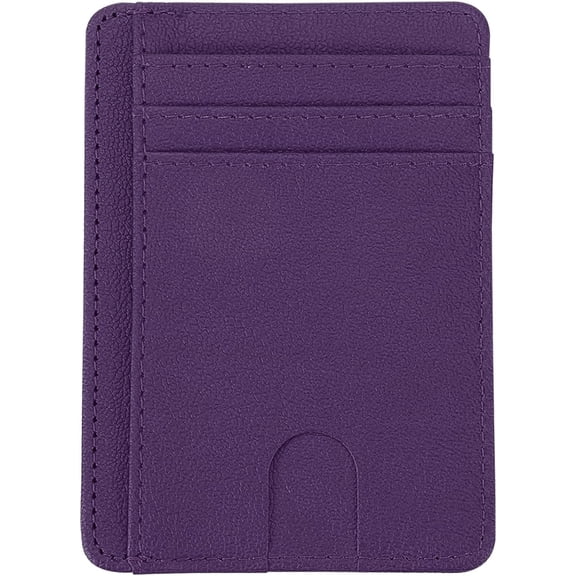 Minimalist Slim Wallet, Leather Front Pocket RFID Blocking Wallet Credit Card Holder Money Clip with ID Window for Men & Women, Dark Purple