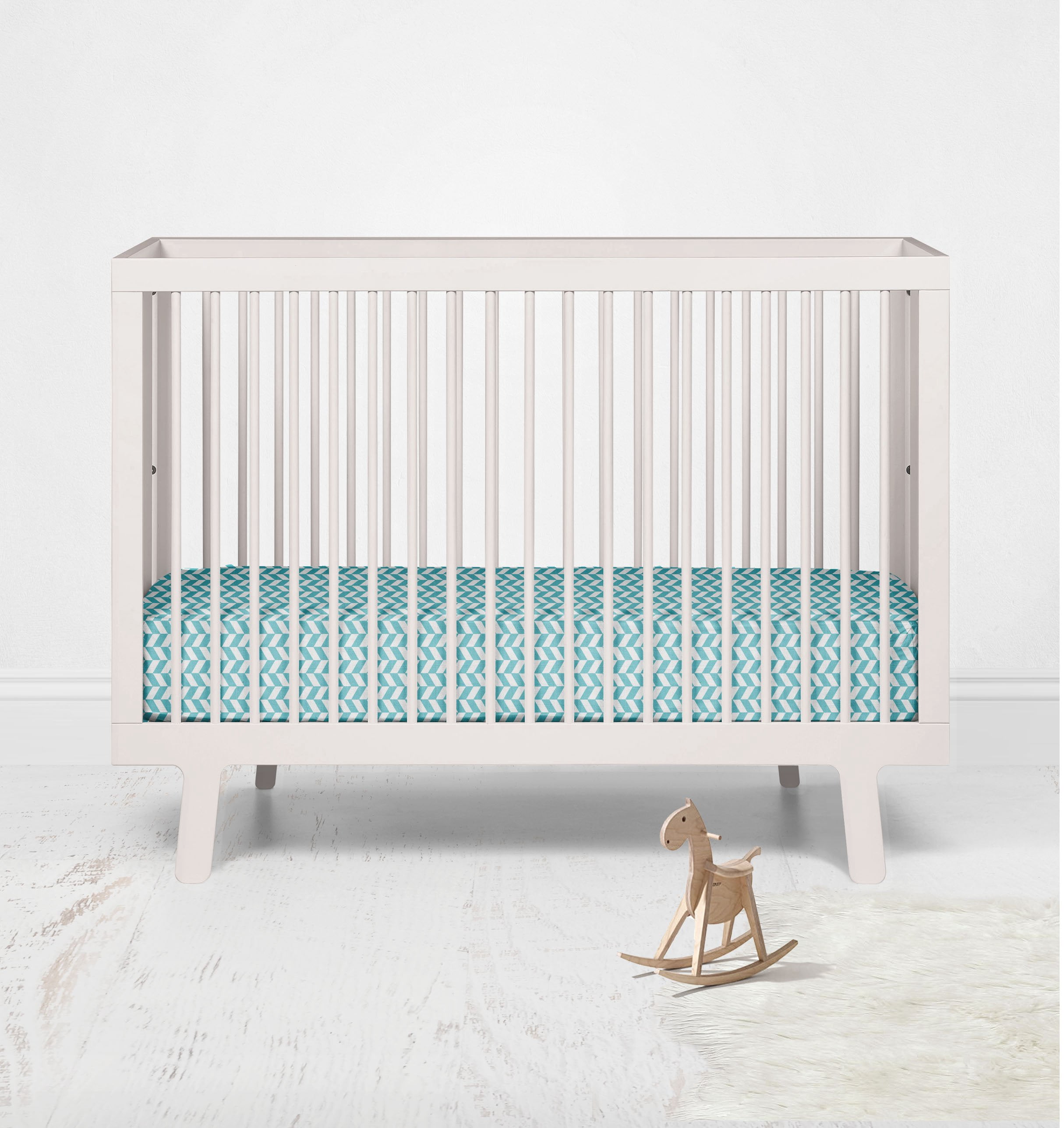 Herringbone Houndstooth Aqua Muslin Crib or Toddler Bed Fitted Sheet Cotton Muslin