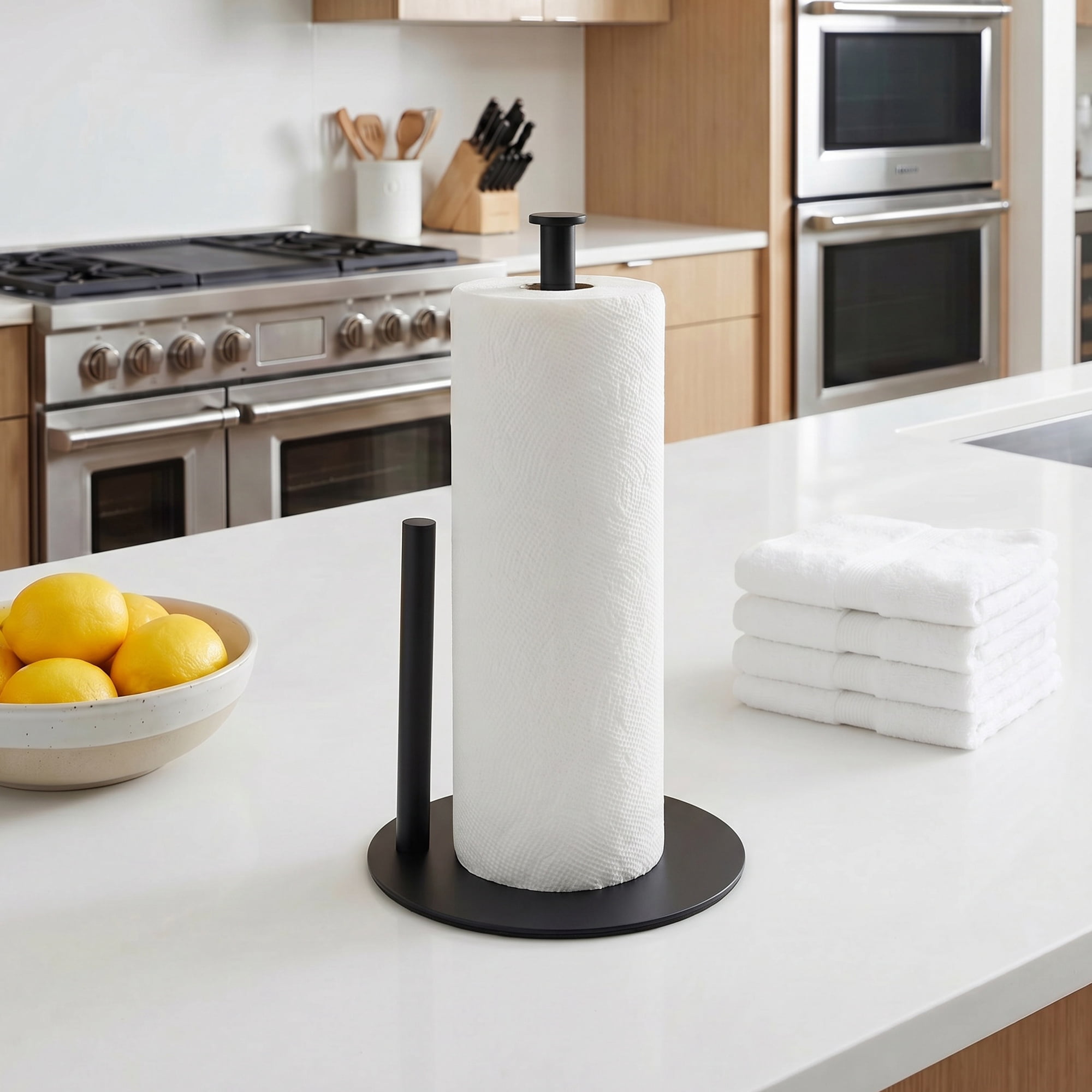 Unique Bargains Countertop Non Slip Base Paper Towel Holder Black 11.8x6.7inch