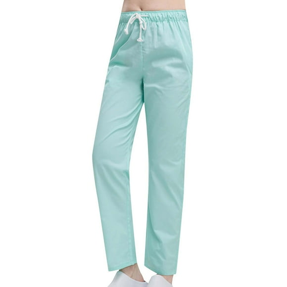 Yuyuzo Women Casual Pants Elastic Drawstring High Waisted Solid Color Slacks Straight Leg Bootcut Trousers