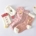 thumbnail image 6 of Zhengup Women's 5 Pairs Flower Coquette Lace Frilly Socks Cottagecore Cable Knitted Socks Aesthetic Harajuku Ankle Socks, 6 of 7