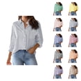 thumbnail image 1 of Striped Womens Long Sleeve Shirts 2026 Trendy Button Down Lapel Collared Blouse Shirt, 1 of 2