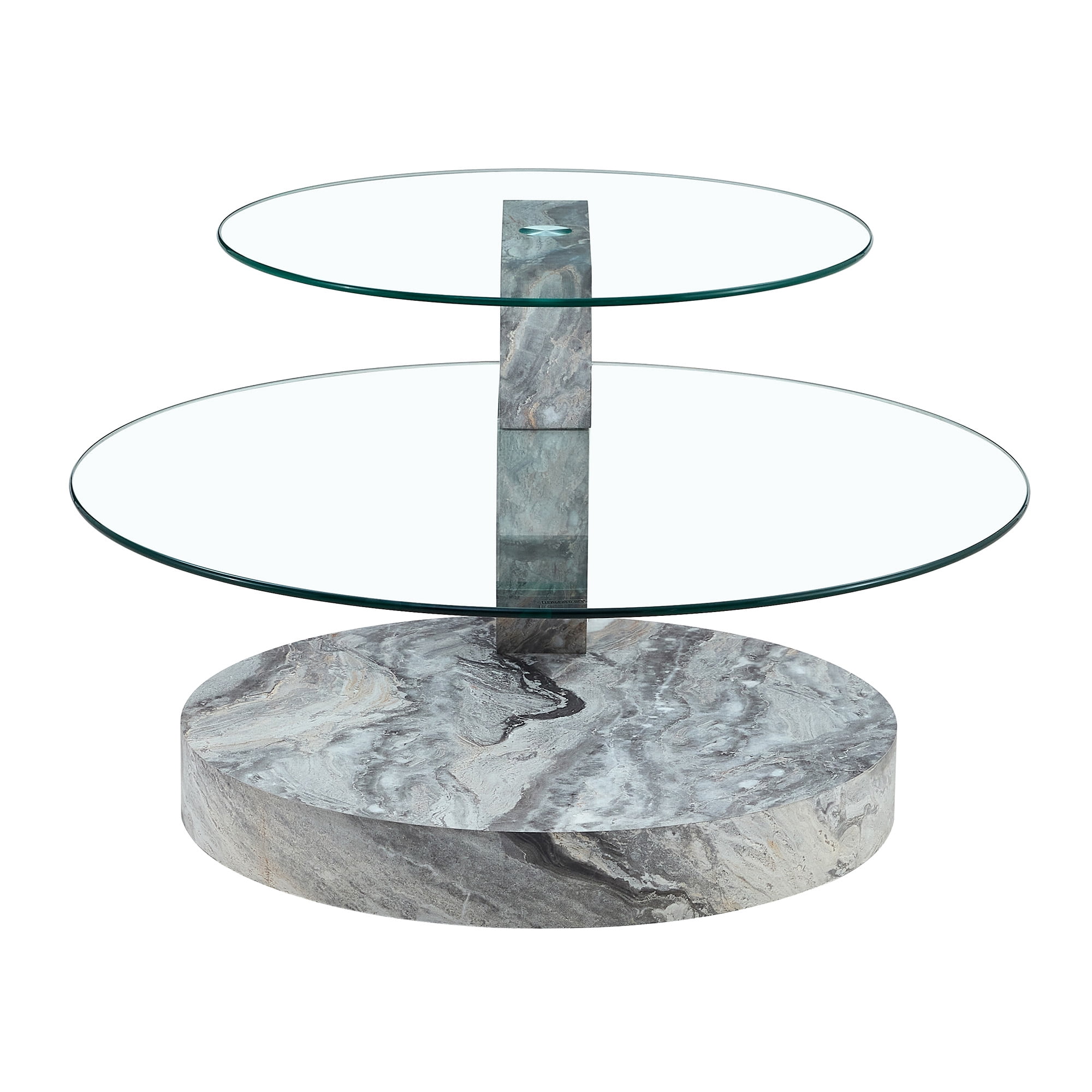 Vanress 42" Glass Coffee Table, Round Coffee Table, Modern Double Layer Round Glass Coffee Table for Living Room, Grey
