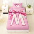 thumbnail image 3 of Erosebridal Cute Pink Bowknot Kids Twin Sheet Sets,Initial Alphabet M Bedding For Bowtie Girls 3-Piece, 3 of 6