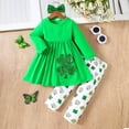 thumbnail image 2 of Baby Girl St. Patrick's Day Dress Set Clover Print Crew Neck Long Sleeve Pullover Tops Skirts Outfits Mesh Dresses Summer Clothes,Light Green,3-4 Years, 2 of 6