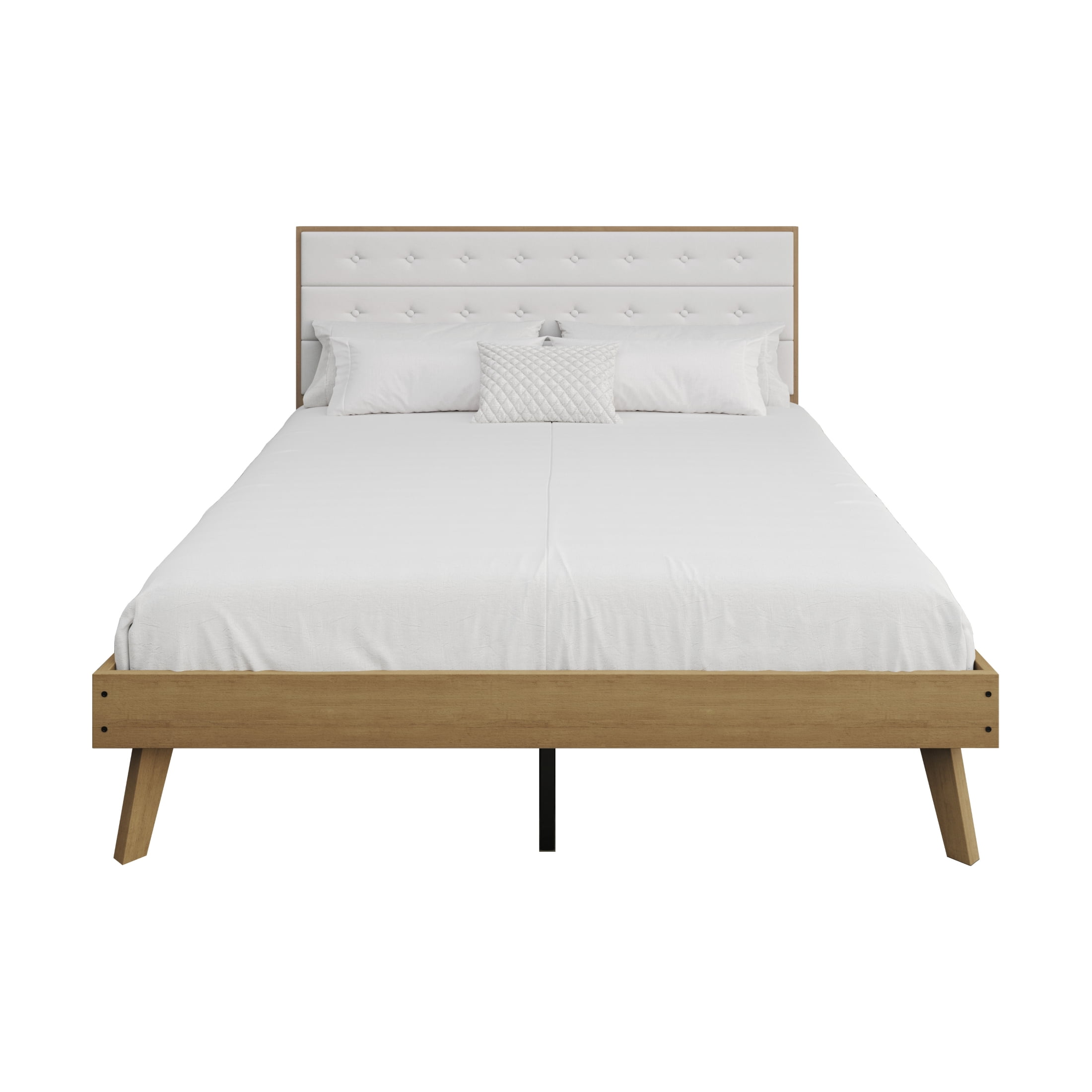 Castle Place Elegant Mid-Century Wooden Full Platform Bed, Light Oak