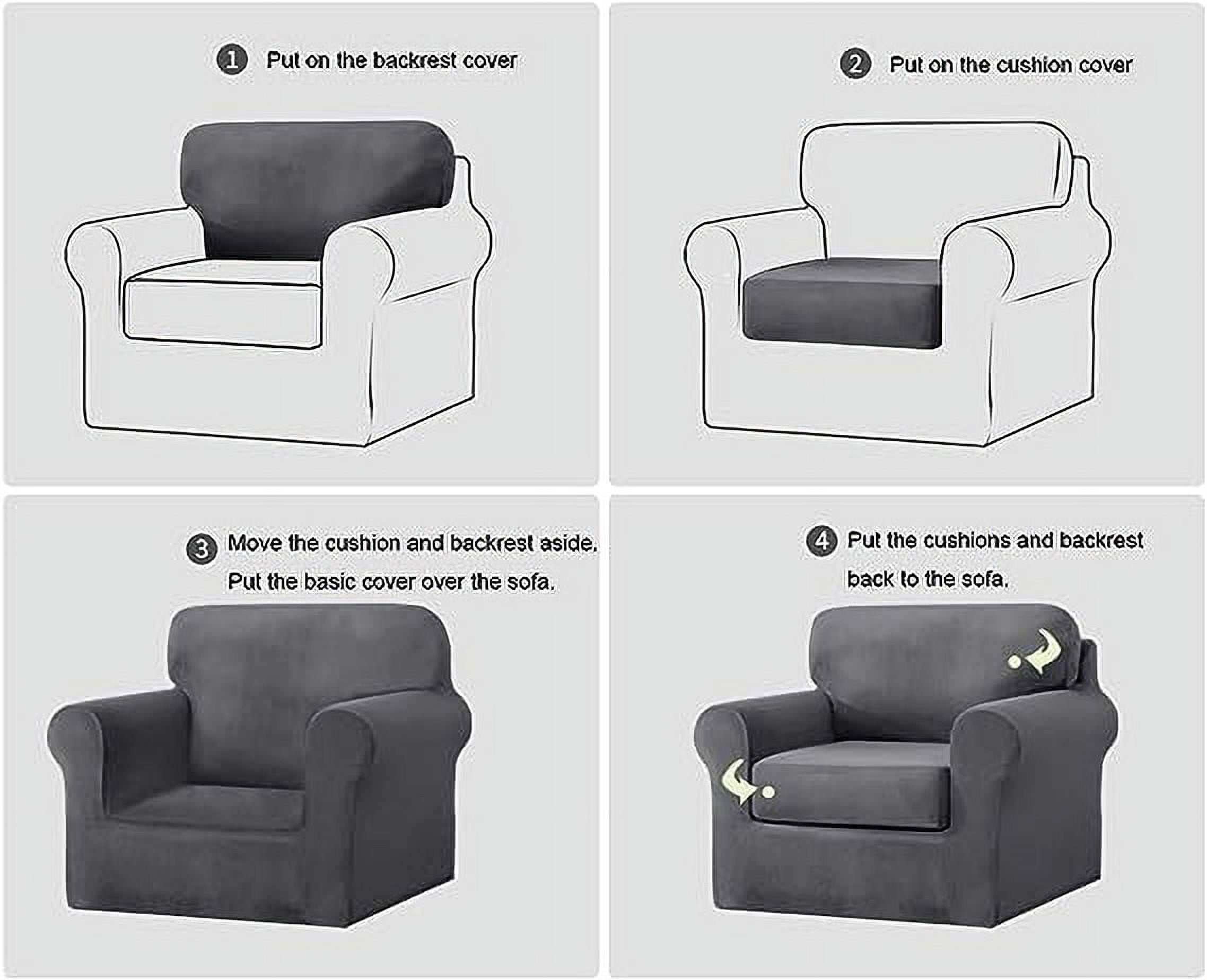 Nvzi -b 3 Pieces Stretch Armchair Sofa Cover for 1 Seater Couch Soft Washable Sofa Slipcover with Individual Backrest and Cushion Cover for Kids Cats Dogs (Light Grey,1 Seat)