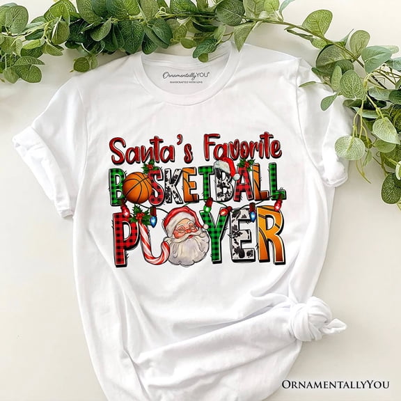 Santa’s Favorite Basketball Player Plaid Christmas T-Shirt, Sports Team Holiday Tee