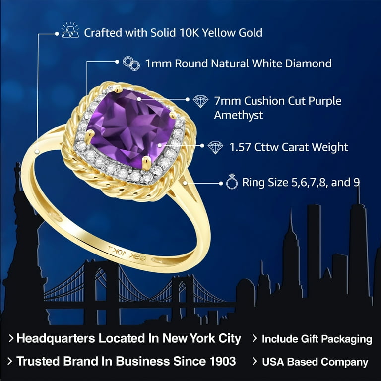 Gem Stone King 10K Yellow Gold Purple Amethyst and Diamond