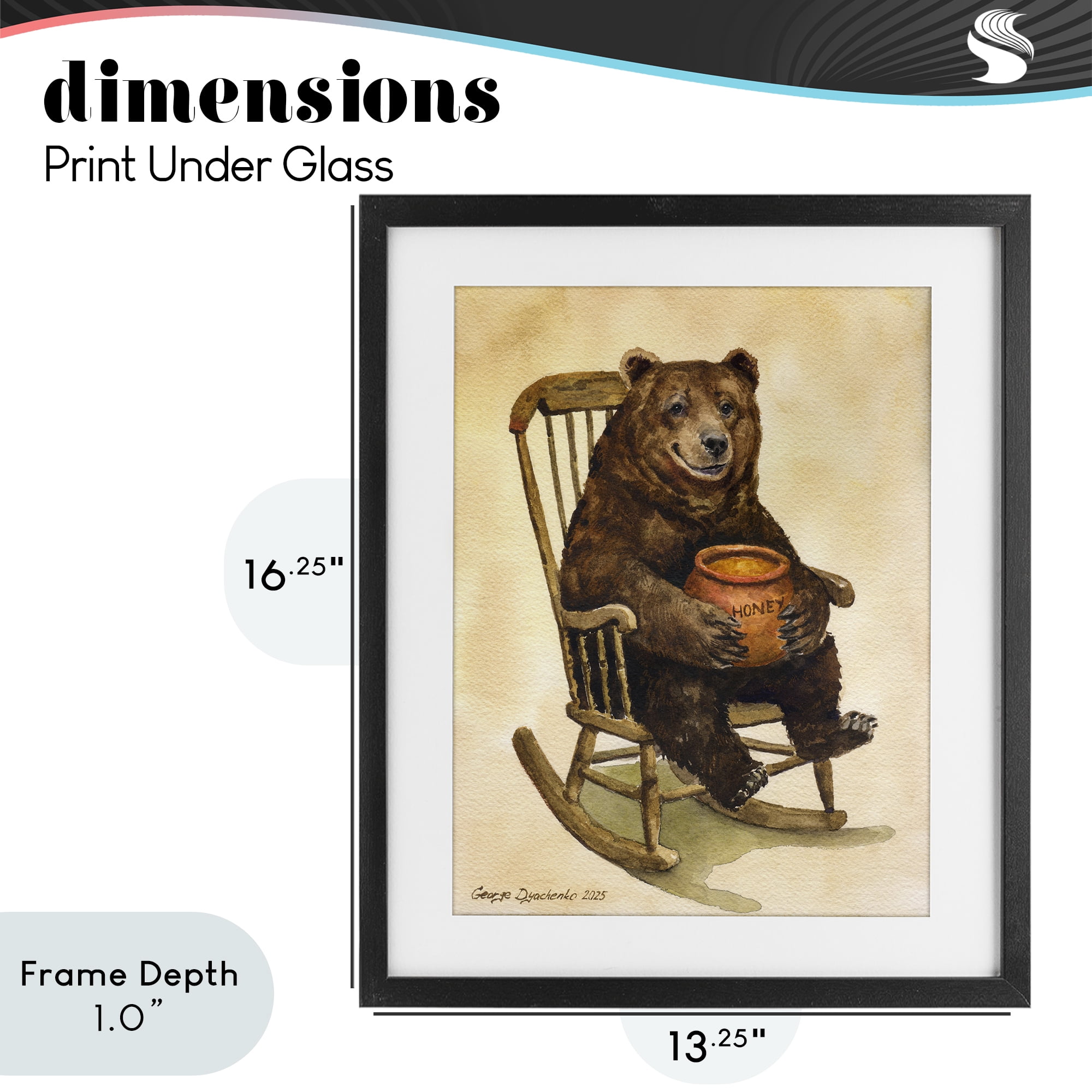 Stupell Industries Happy Bear & Pot of Honey Black Framed Print Under Glass, design by George Dyachenko