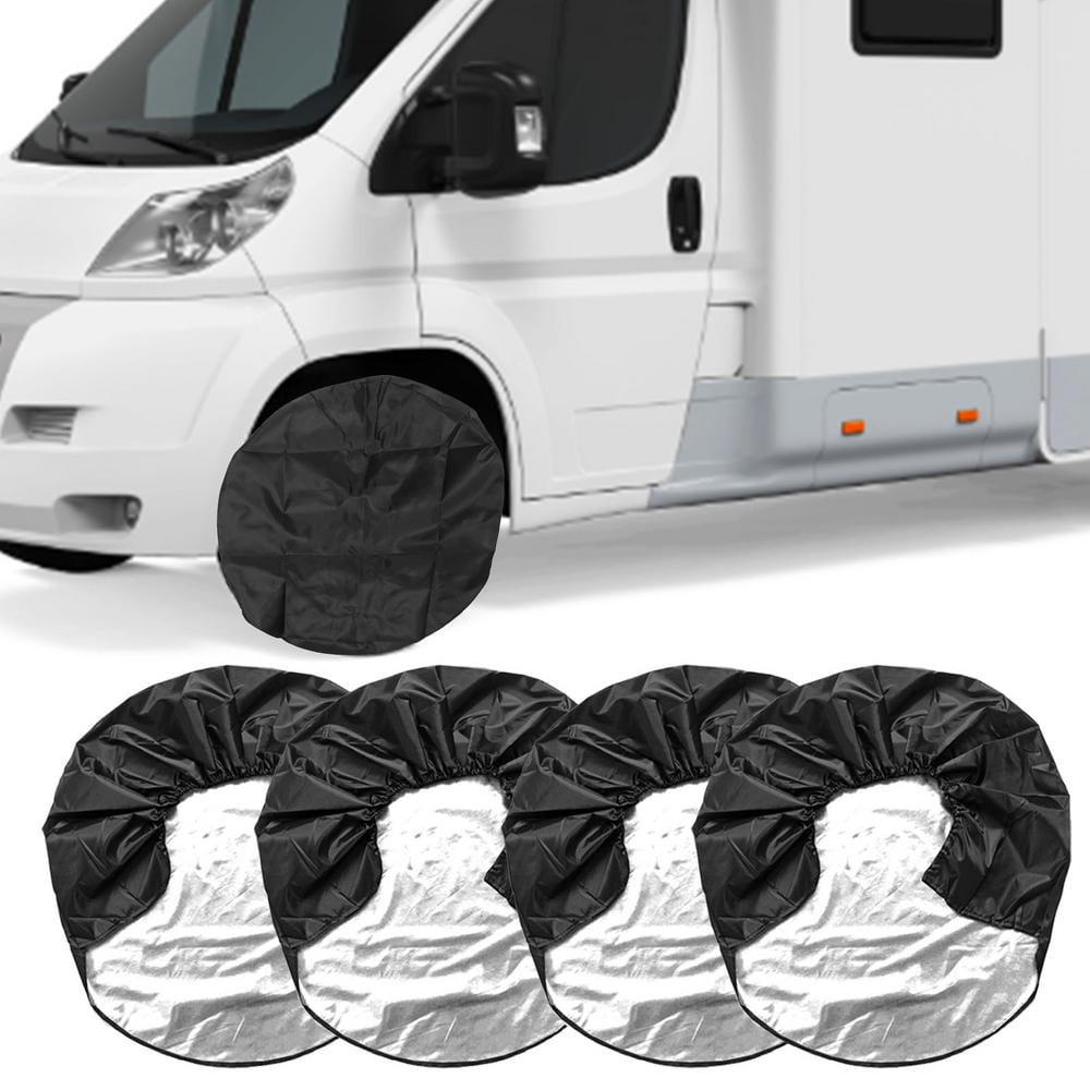 AUFECSFS Tire Cover Happy Camper Camping Potable Polyester Universal Spare Wheel Tire Cover Wheel Covers for Jeep Trailer RV SUV Truck Camper Travel Trailer Accessories 