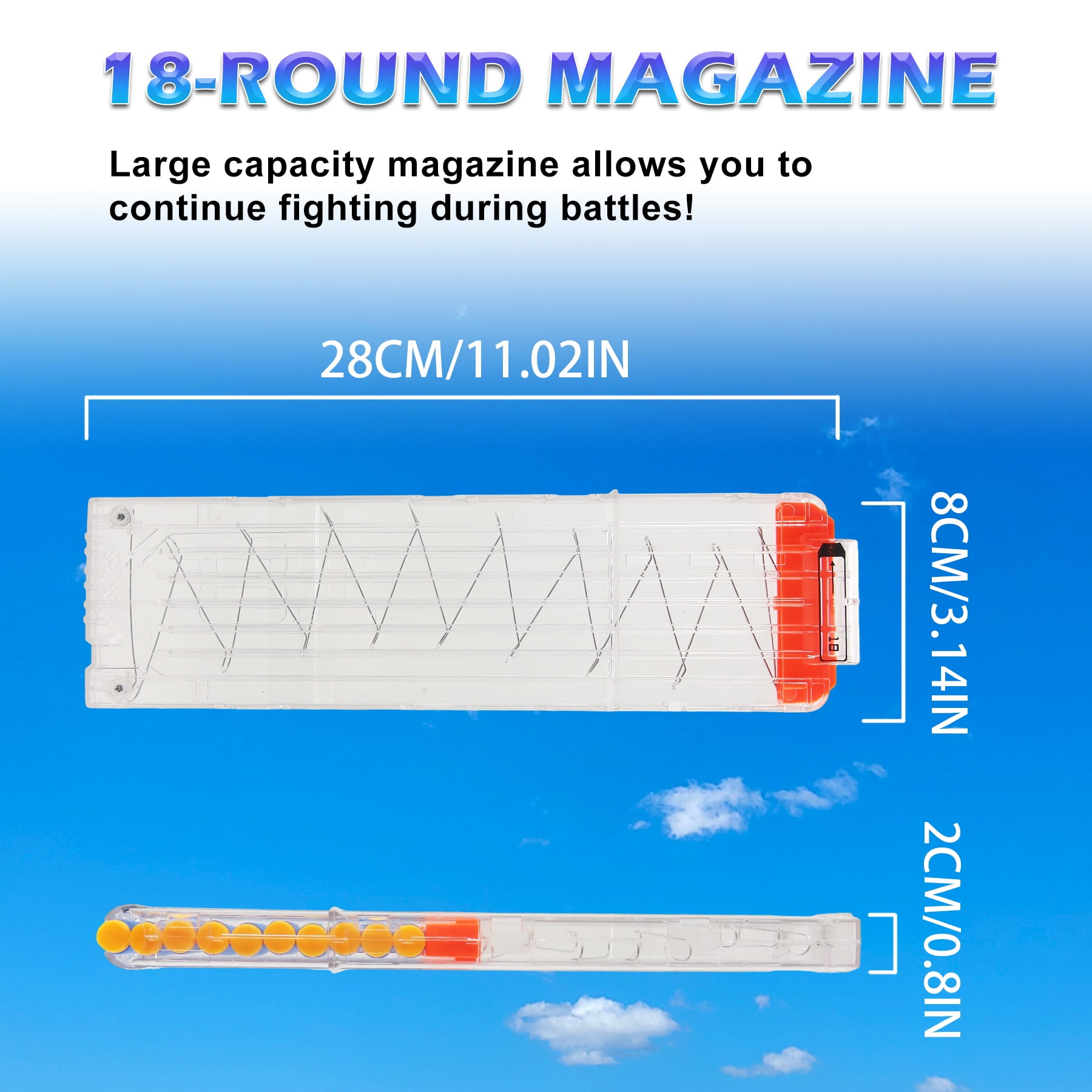 BOROLA 2 Pack 18-Darts Quick Reload Magazine Clips Compatible for NERF Elite Blasters Soft Dart Clip for Toy Gun(Transparent)