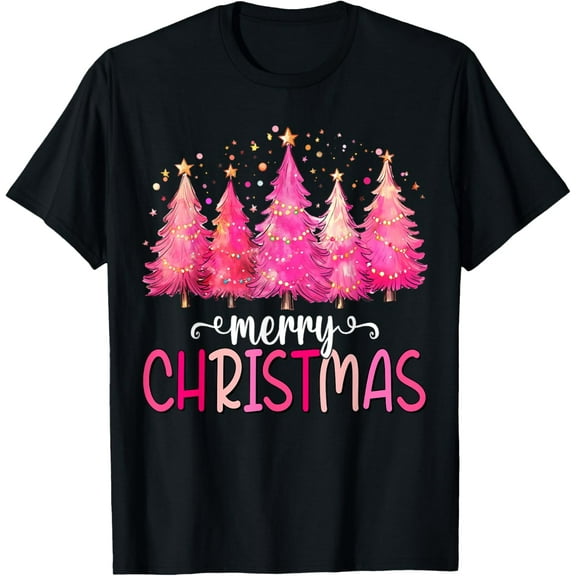 Premium model-Unisex-100% cotton-Merry and Bright Pink Christmas Tree Pink Christmas Tree T-Shirt