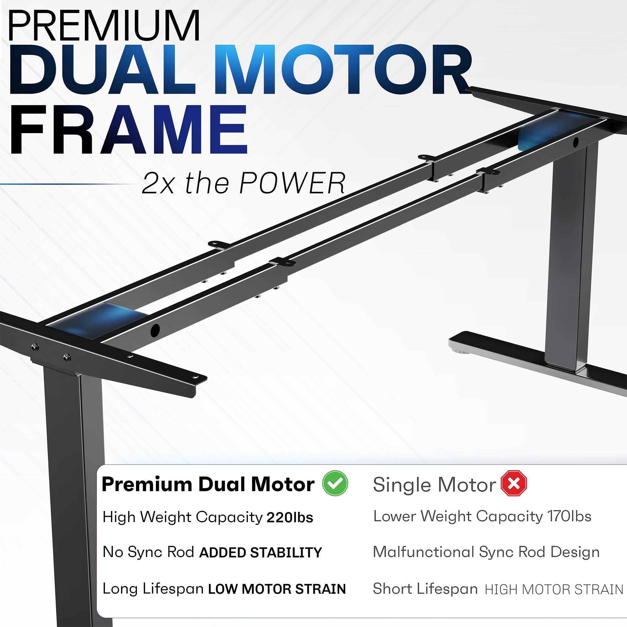 VIVO Electric Dual Motor 71” x 36” Standing Desk, Black Top, Black Frame