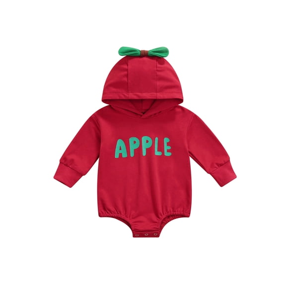 Inevnen Newborn Apple Hoodie Romper Baby Boy Girl Jumpsuit Playsuit One Piece Outfit Clothes