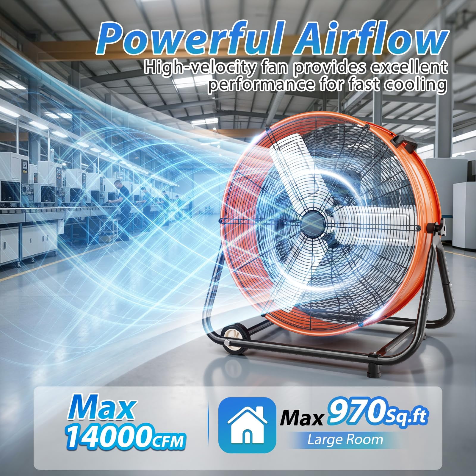 Nordic Hygge 30 in. 14000 CFM Heavy Duty 3-Speed Industrial Drum Fan with 360-Degree Tilt in Orange