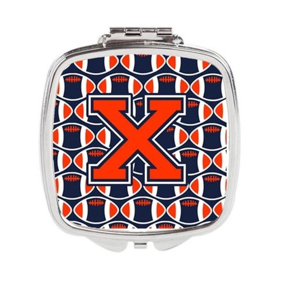 Carolines Treasures Letter X Football Orange - Blue & White Compact Mirror