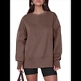 thumbnail image 2 of Sudaderas Oversize para Mujer, Cuello Redondo, Larga, Informales, Holgadas, con Aberturas, para Otoño Marrón Oscuro S, 2 of 9