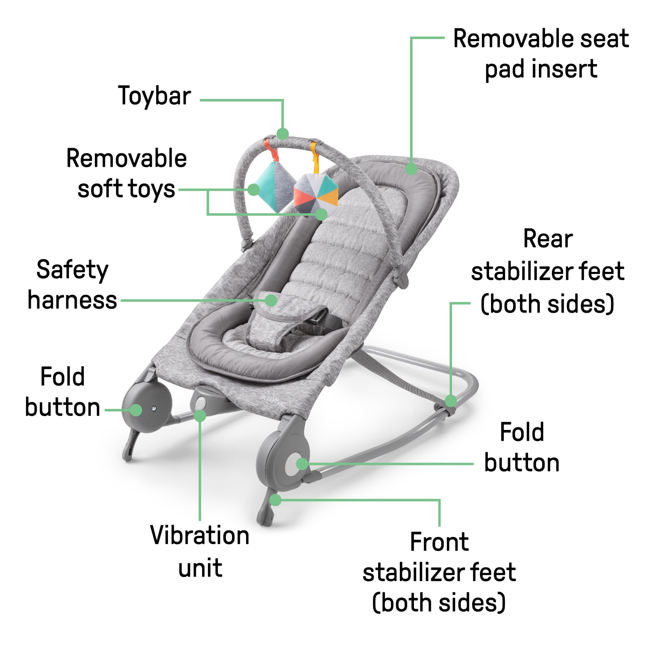 Summer by Ingenuity 2-in-1 Baby Bouncer & Rocker Duo for Infants, Light Gray Tweed