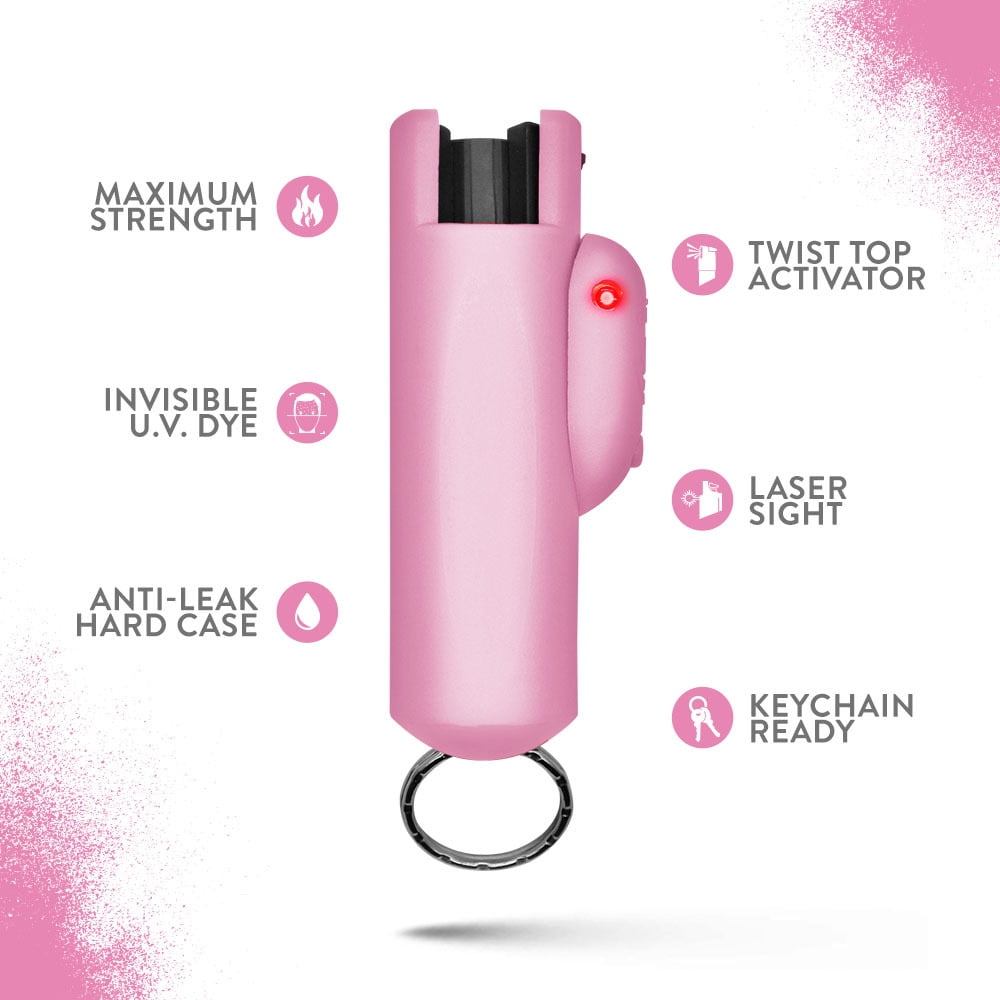 Guard Dog Security Pepper Spray with Laser Sight, 16 ft Range, 0.5 oz, Pink, Keychain, 1 Pack, New, Pocket Pepper Spray