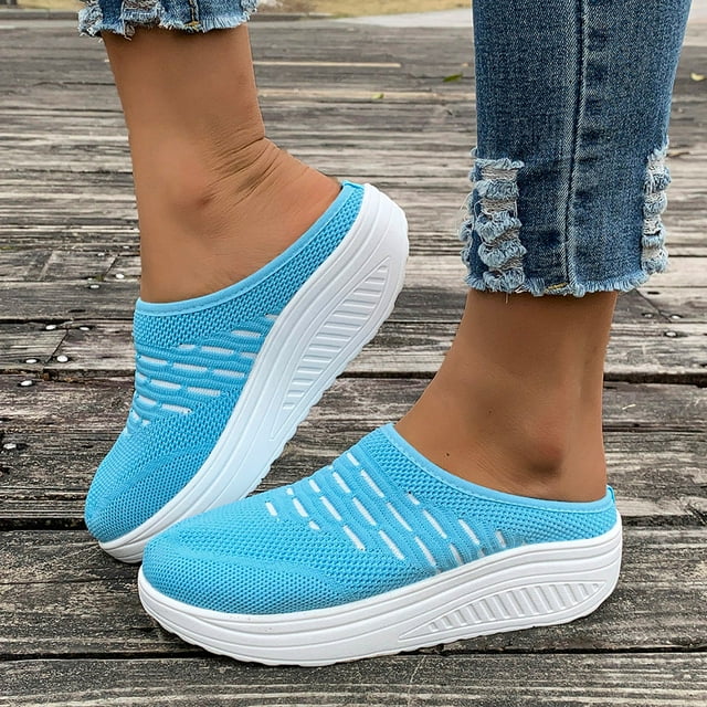 Gspmoly Sandales à Enfiler pour Femmes, Mode Femmes Décontractées Bout Rond Pantoufles Confort Plage Décontractées Semelle Antidérapante Chaussures Pantoufles de Maison pour Femmes Bleu Clair 43