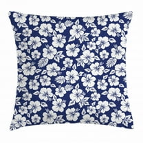 Hawaii Throw Pillow Cushion Cover, Hibiscus Silhouettes Flowering Mallow Family Plant Exotic Summer Season Foliage, Decorative Square Accent Pillow Case, 20 X 20 Inches, Navy Blue White, by Ambesonne