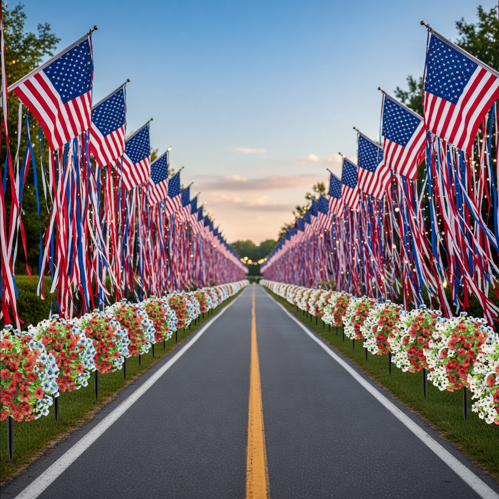 Bcylexb 4th of July Patriotic Artificial Flowers for Outdoors, UV Resistant Realistic Fake Flowers with Stake for Independence Day Indoor Home Garden Decor