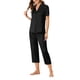 thumbnail image 4 of INSPIRAR CHIC Conjuntos de Pijamas de Satén para Mujeres, Camisetas de Manga Corta con Botones y Pantalones Capri, 2 Piezas de Ropa de Casa, S Negro, 4 of 6