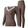 thumbnail image 7 of Htigea Thermal Underwear Women's Lace Splice V Neck Long Sleeve Tops and Slim Fit Bottoms Long Johns Solid Color Base Layer Sets Coffee Free Size, 7 of 7