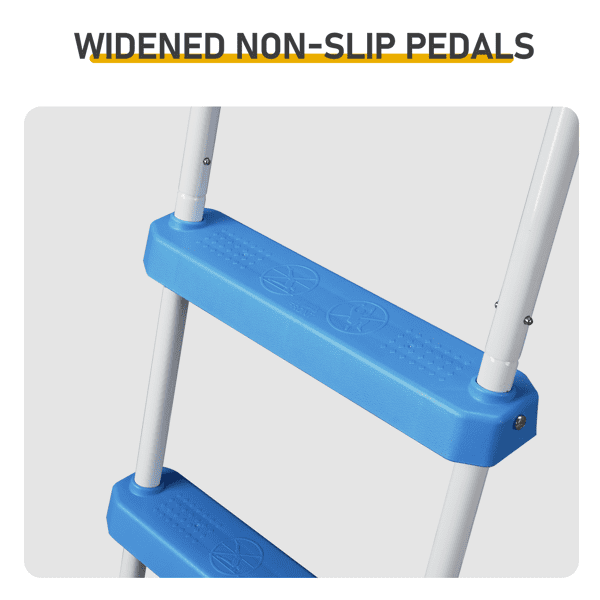 Alvantor 52in 4-Step Above Ground Pool Ladder, Iron Frame with Non-Slip Blue Steps, White and Blue