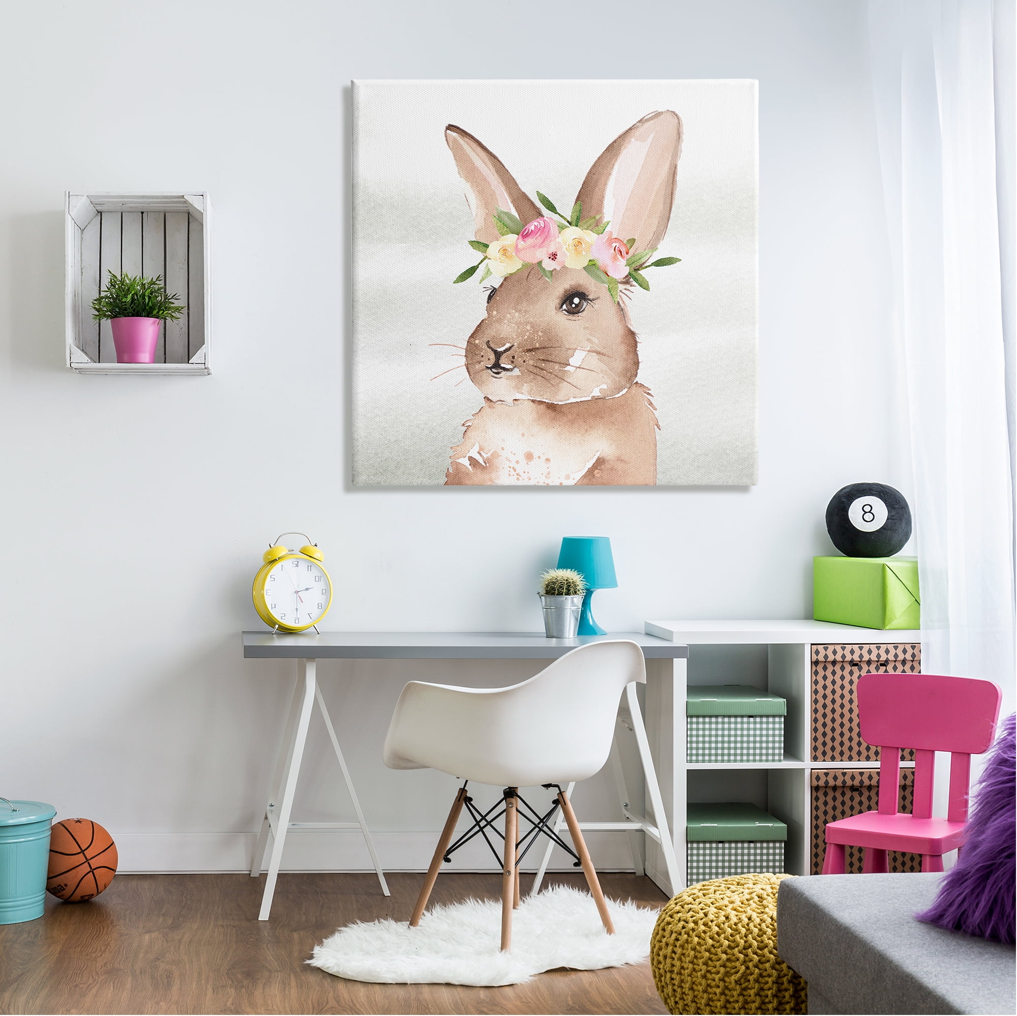 Stupell Industries Bunny with Rose Garland Animals & Insects Painting Gallery Wrapped Canvas Print Wall Art, 36 x 36