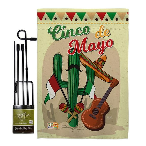 Breeze Decor BD-SW-GS-115128-IP-BO-D-US18-BD 13 x 18.5 in. Fiesta Cinco de Mayo Country & Primitive Southwest Impressions Decorative Vertical Double Sided Garden Flag Set with Banner Pole
