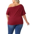 thumbnail image 3 of Agnes Orinda Women's Plus Size Tops Solid One Shoulder Short Sleeve Casual Blouses 4X Burgundy, 3 of 6