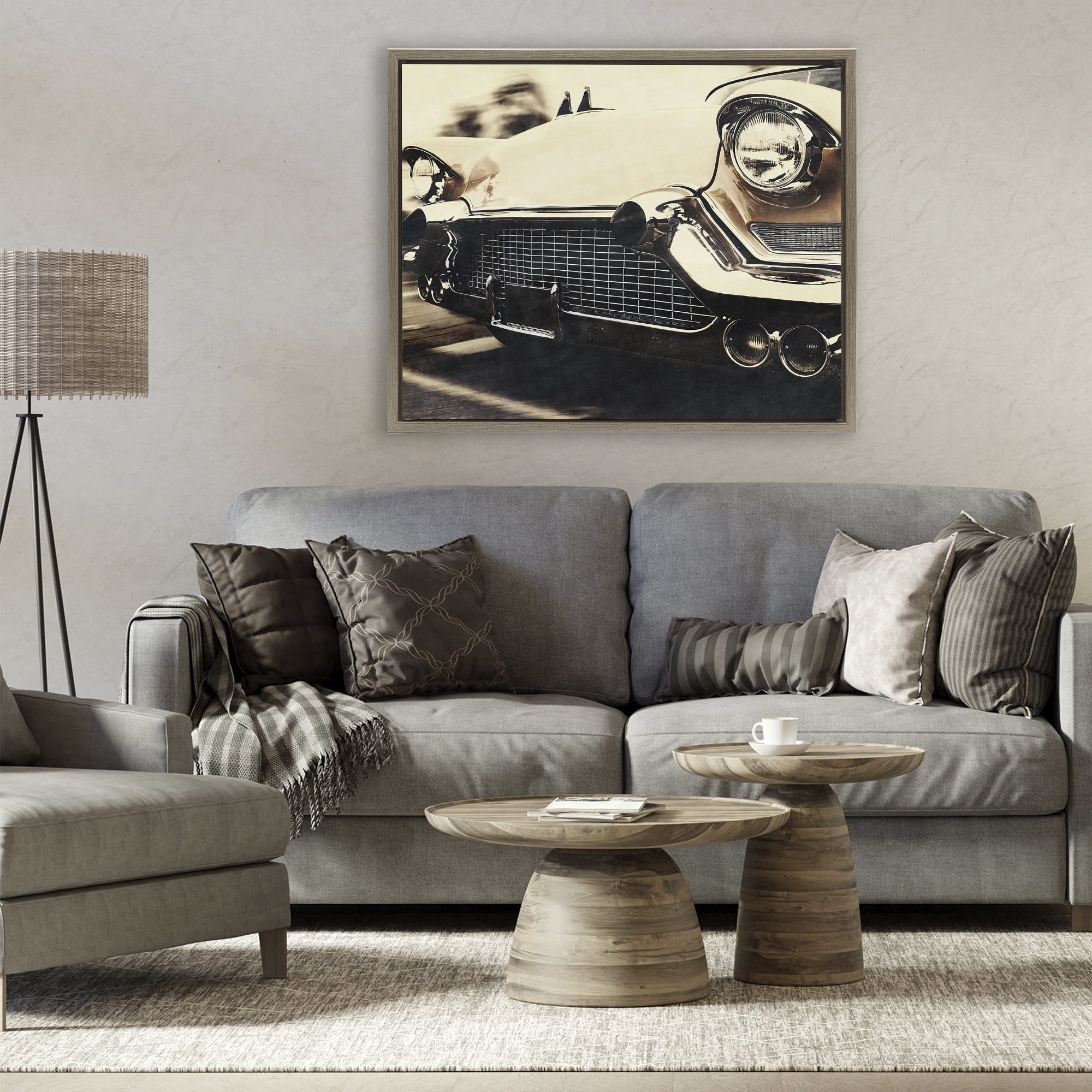 Stupell Industries Vintage Ride Headlights Brown Framed Floater Canvas Wall Art, design by Marcus Prime