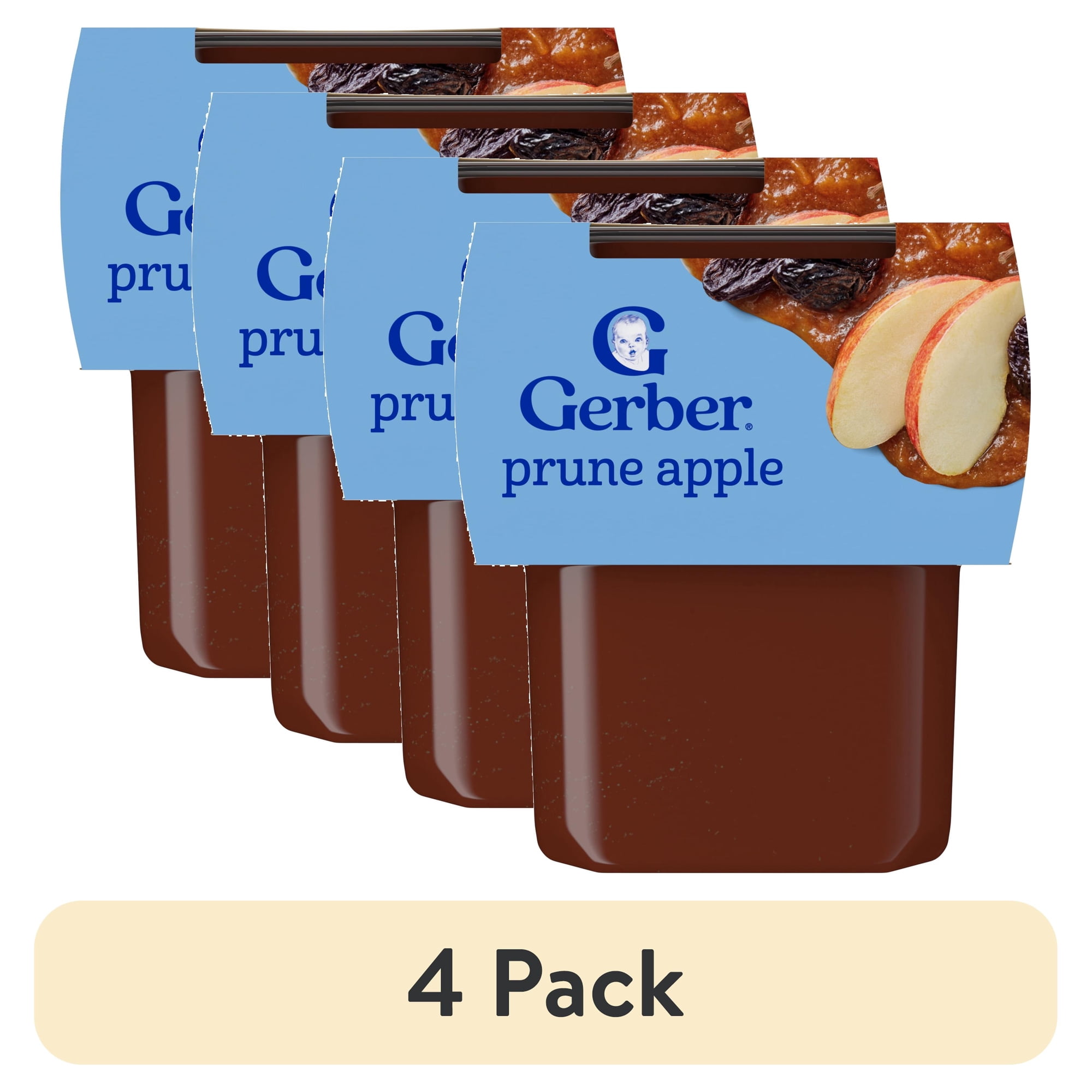 (4 pack) Gerber 2nd Foods Natural for Baby WonderFoods Baby Food, Prune Apple, 4 oz Tubs (2 Pack)