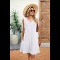 thumbnail image 4 of Vestido de Verano para Mujer, Color Liso, Cuello Redondo, Plisado, Sin Mangas, con Bolsillos, , Talla L, 4 of 9