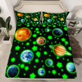 thumbnail image 2 of Feelyou Kids Earth Planet Full Size Sheets, Neon Green Stars Bed Sheets, 4pcs, 2 of 7