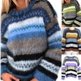 thumbnail image 4 of Women Long Sleeve Knit Loose Sweater O-Neck Contrast Colored Striped Jumper Top, 4 of 14