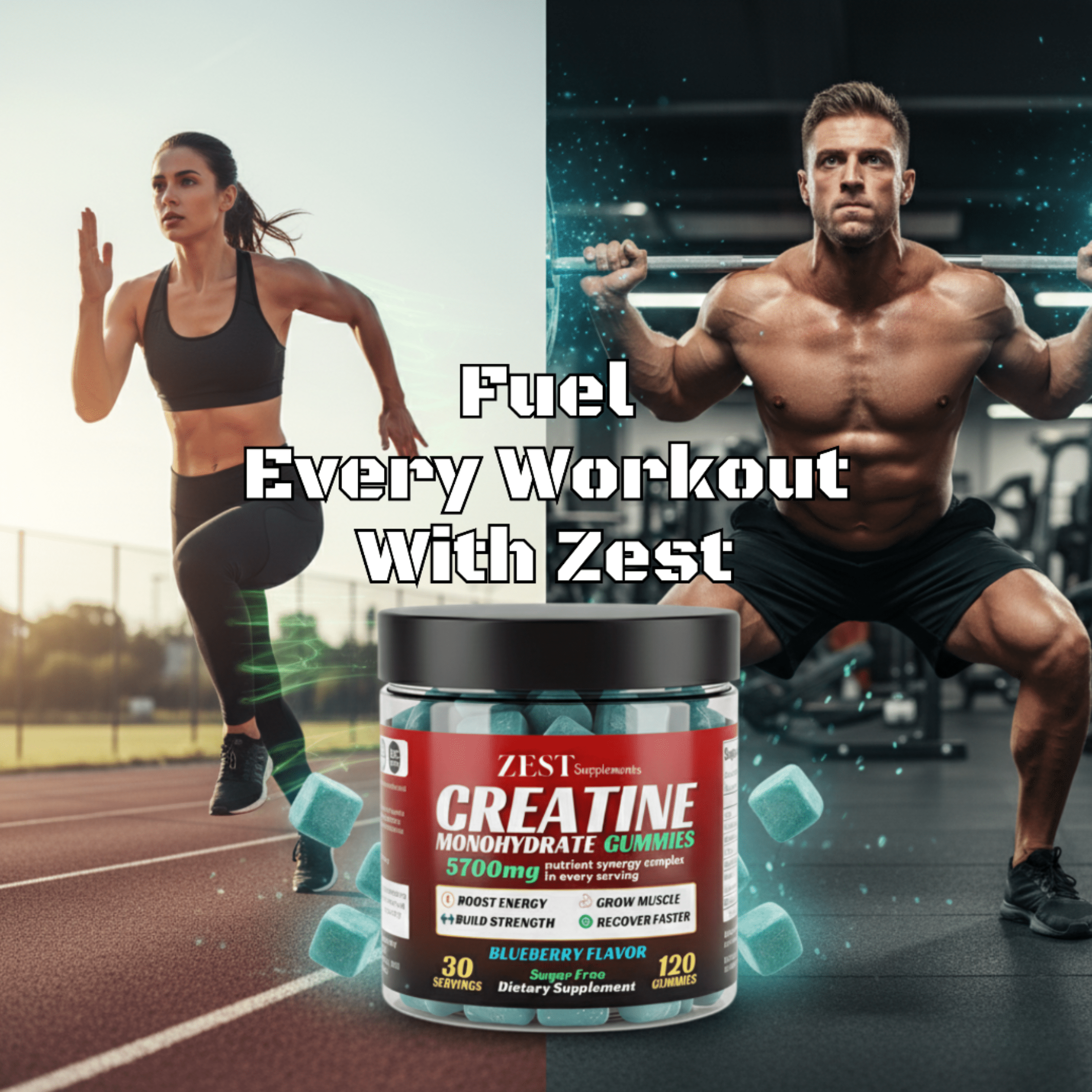 Zest Creatine Gummies | Support  Muscle Growth &  Workout Performance for Men and Women | 120 Count, Blueberry Flavor