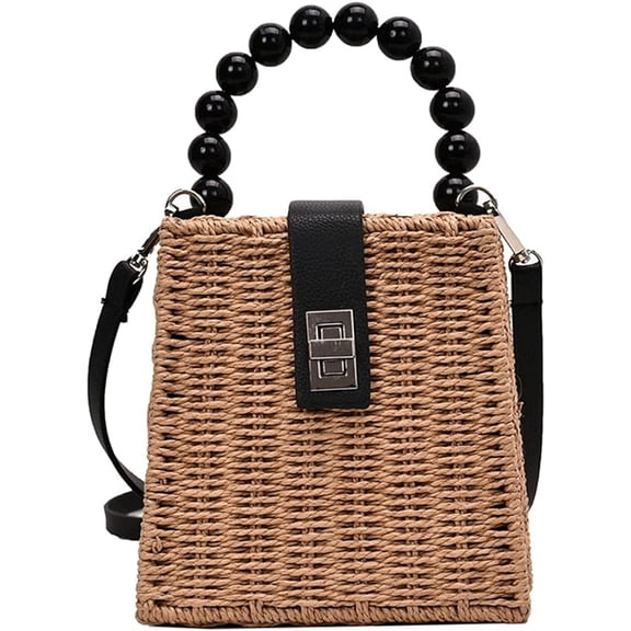 Kukuzhu Womens Top-Handle Bag Straw Crossbody Bag Rattan Satchel Purse Hand-woven Straw Shoulder Bag Summer Beach Rattan bag